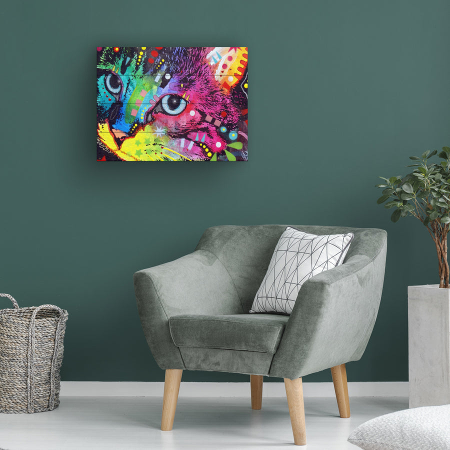 Wall Art 12 x 16 Inches Titled Thinking Cat Crowned Ready to Hang Printed on Wooden Planks Image 1