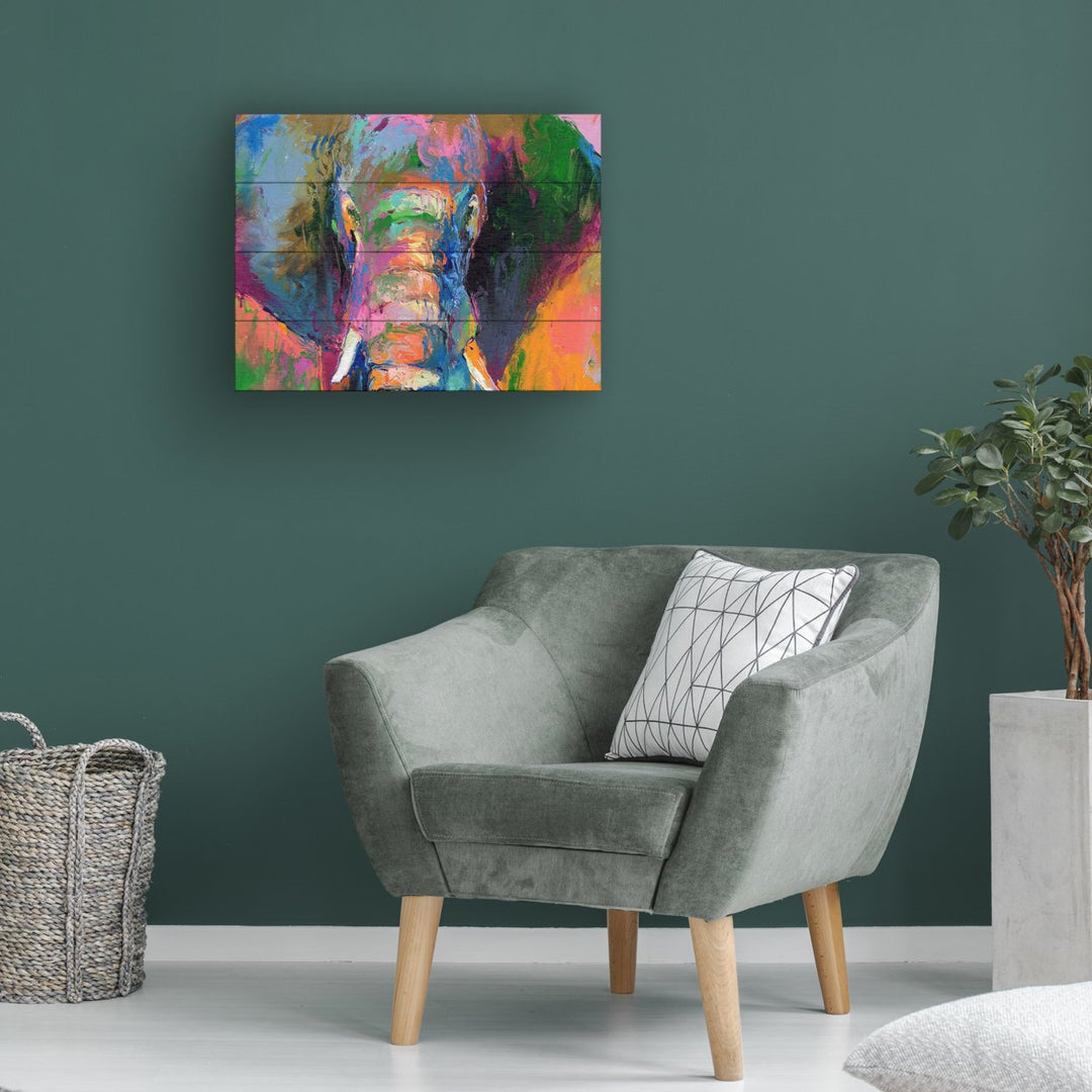 Wall Art 12 x 16 Inches Titled Elephant 2 Ready to Hang Printed on Wooden Planks Image 1