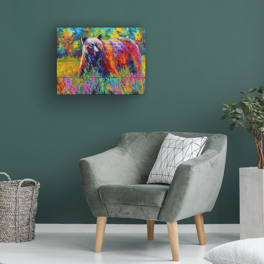 Wall Art 12 x 16 Inches Titled Grizz On Guard Ready to Hang Printed on Wooden Planks Image 1