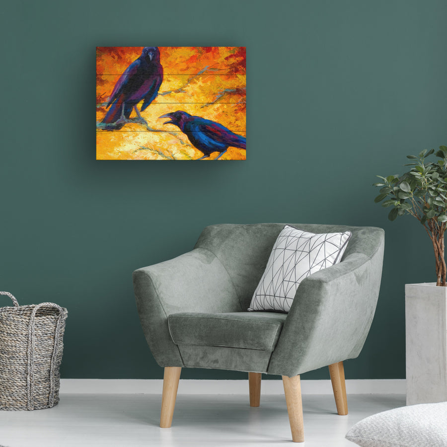 Wall Art 12 x 16 Inches Titled Crows 9 Ready to Hang Printed on Wooden Planks Image 1