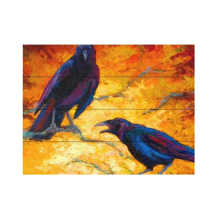 Wall Art 12 x 16 Inches Titled Crows 9 Ready to Hang Printed on Wooden Planks Image 2