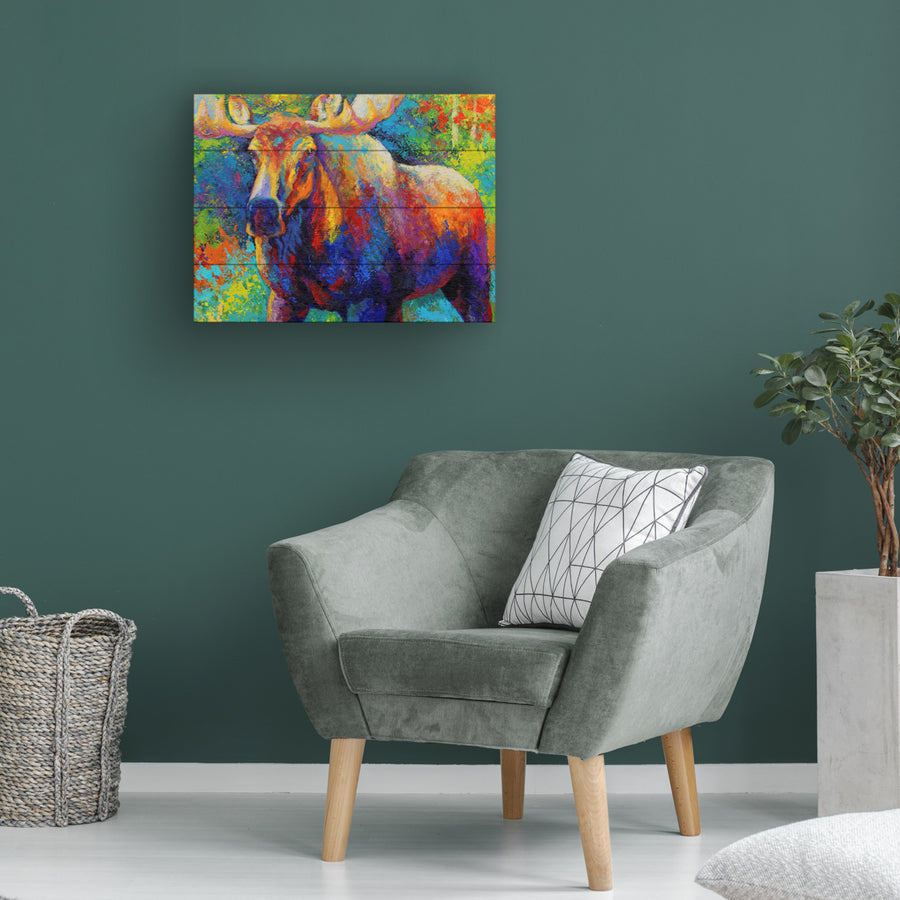 Wall Art 12 x 16 Inches Titled Bull Moose Ready to Hang Printed on Wooden Planks Image 1