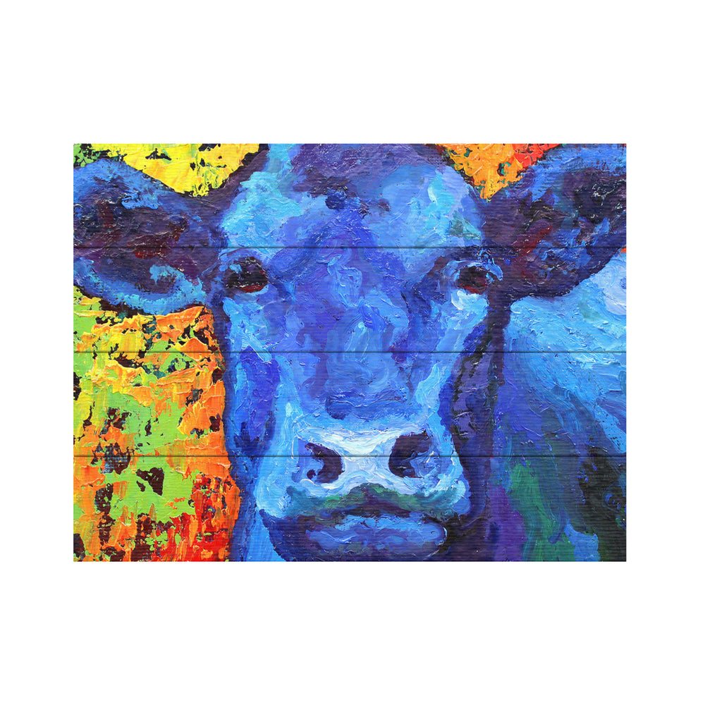 Wall Art 12 x 16 Inches Titled Blue Cow Ready to Hang Printed on Wooden Planks Image 2