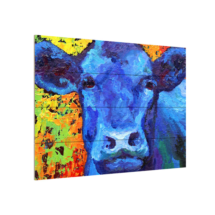 Wall Art 12 x 16 Inches Titled Blue Cow Ready to Hang Printed on Wooden Planks Image 3