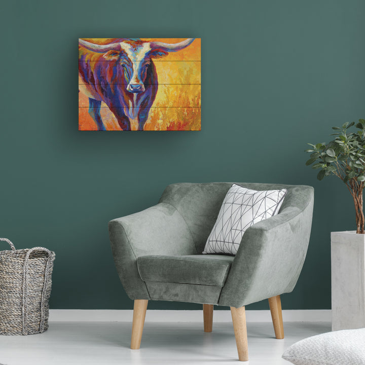 Wall Art 12 x 16 Inches Titled Stepping Out Longhorn Ready to Hang Printed on Wooden Planks Image 1