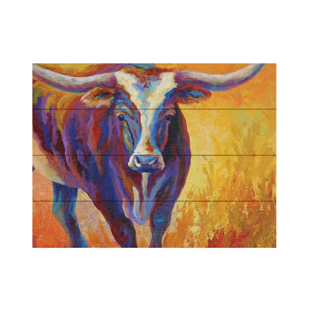 Wall Art 12 x 16 Inches Titled Stepping Out Longhorn Ready to Hang Printed on Wooden Planks Image 2