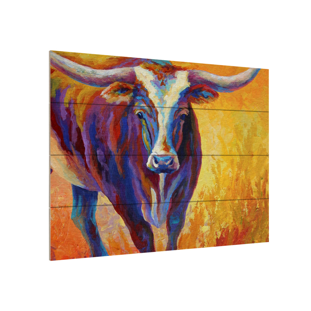 Wall Art 12 x 16 Inches Titled Stepping Out Longhorn Ready to Hang Printed on Wooden Planks Image 3