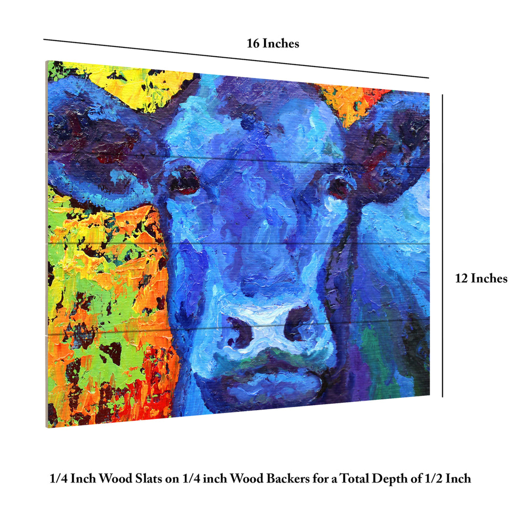 Wall Art 12 x 16 Inches Titled Blue Cow Ready to Hang Printed on Wooden Planks Image 6