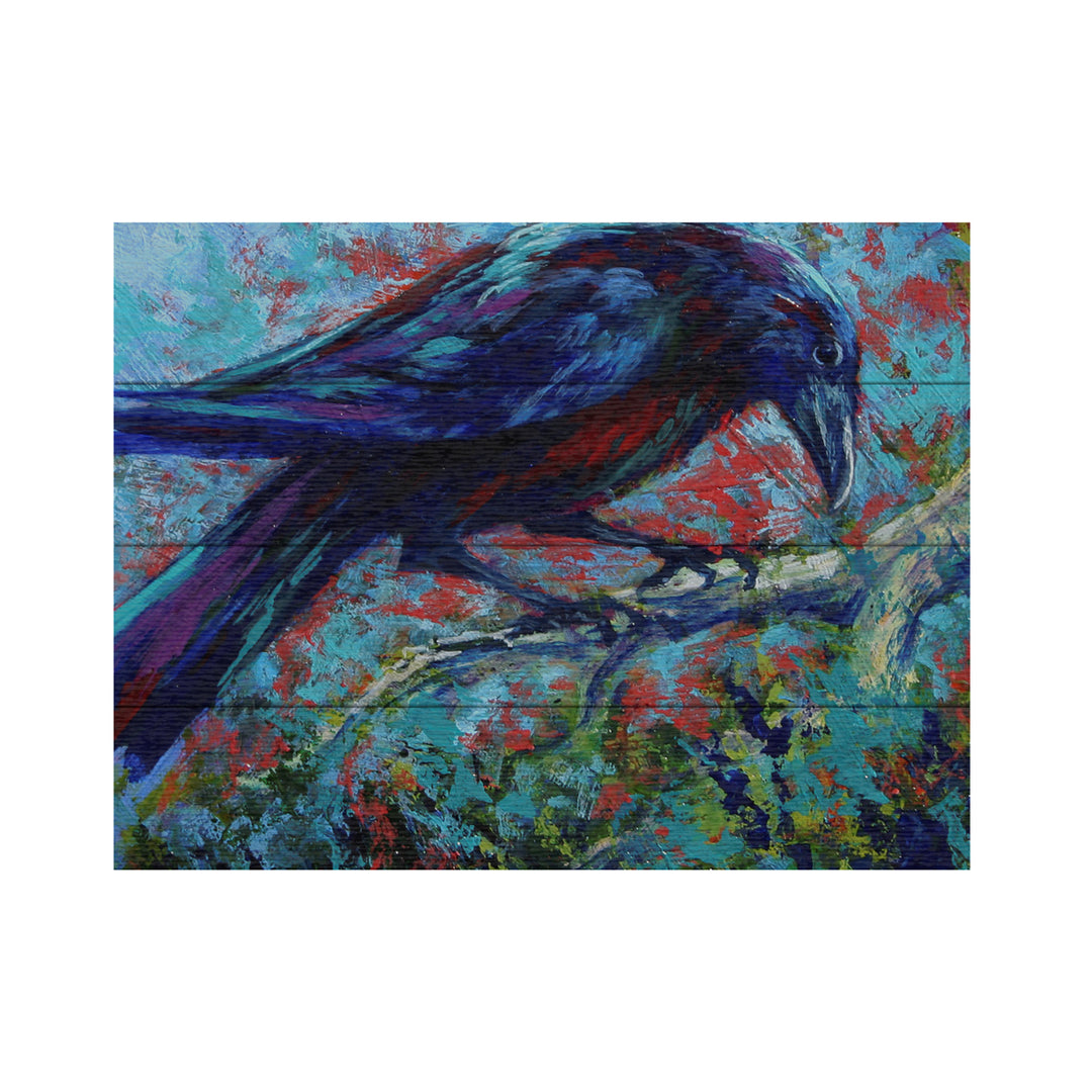 Wall Art 12 x 16 Inches Titled Raven Ready to Hang Printed on Wooden Planks Image 2