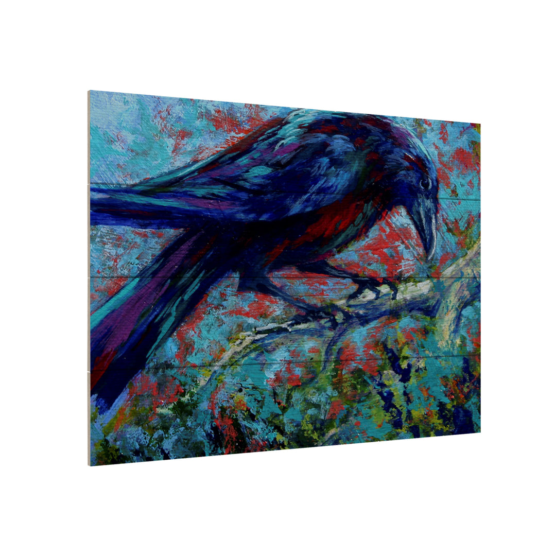 Wall Art 12 x 16 Inches Titled Raven Ready to Hang Printed on Wooden Planks Image 3