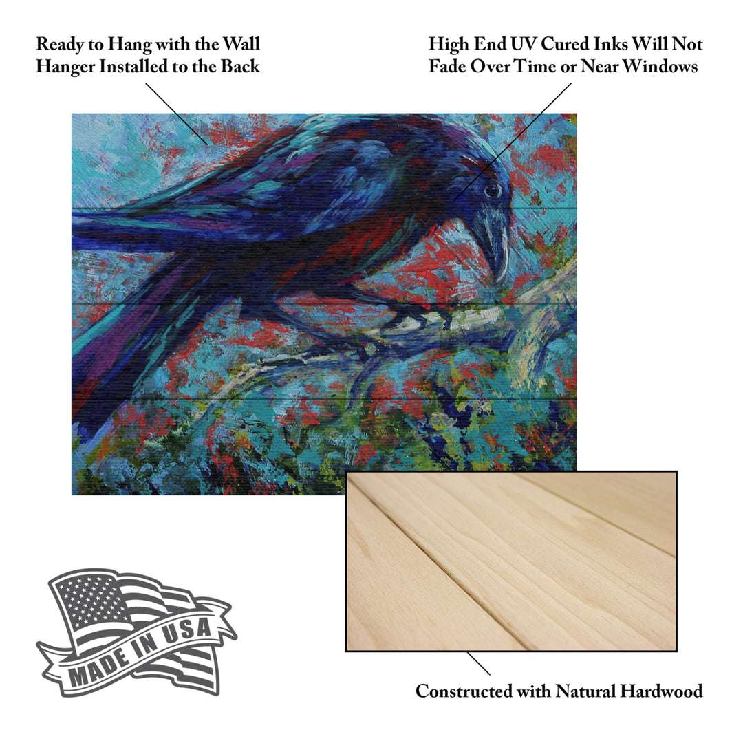 Wall Art 12 x 16 Inches Titled Raven Ready to Hang Printed on Wooden Planks Image 5