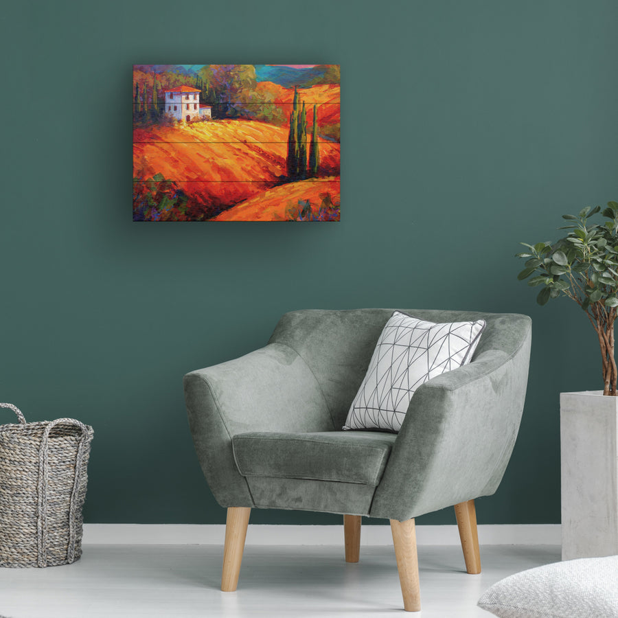 Wall Art 12 x 16 Inches Titled Tuscan Villa Evening Ready to Hang Printed on Wooden Planks Image 1