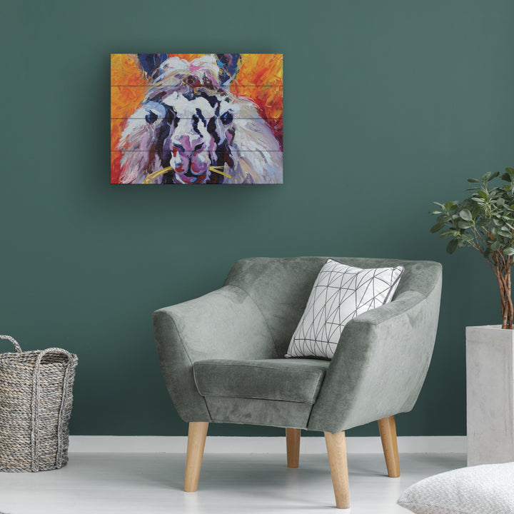 Wall Art 12 x 16 Inches Titled Llama III Ready to Hang Printed on Wooden Planks Image 1