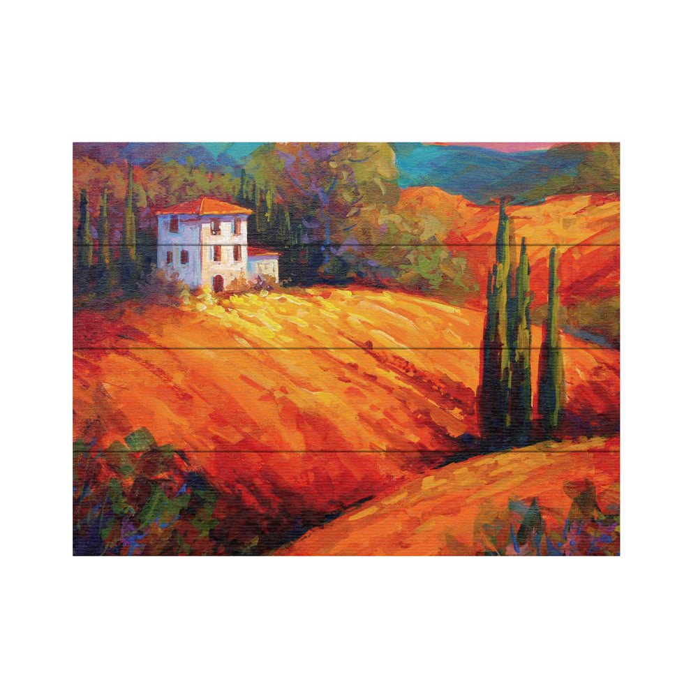 Wall Art 12 x 16 Inches Titled Tuscan Villa Evening Ready to Hang Printed on Wooden Planks Image 2