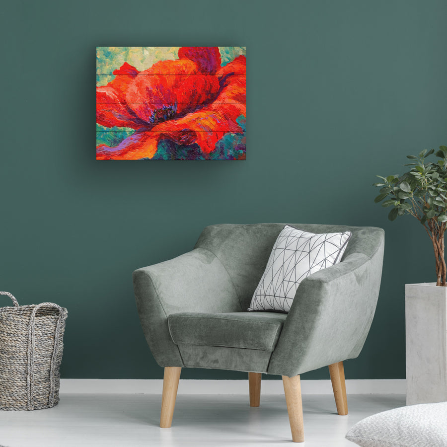 Wall Art 12 x 16 Inches Titled Red Poppy III Ready to Hang Printed on Wooden Planks Image 1