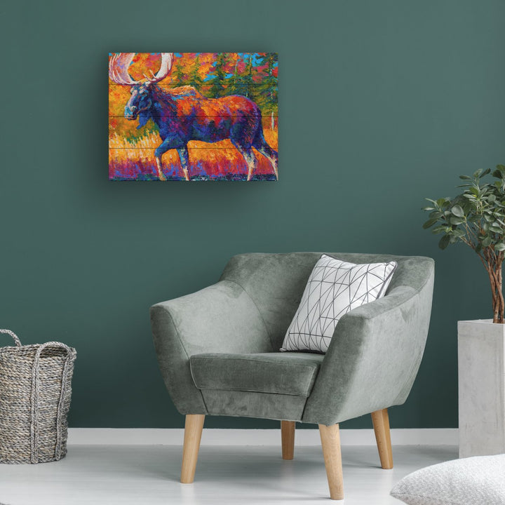 Wall Art 12 x 16 Inches Titled Moose Encounter Ready to Hang Printed on Wooden Planks Image 1