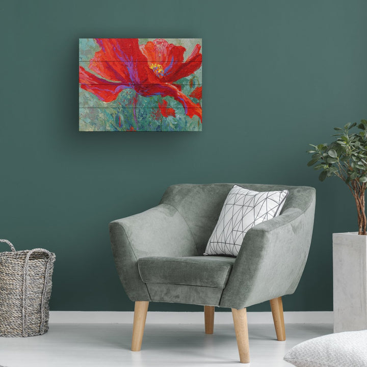 Wall Art 12 x 16 Inches Titled Red Poppy 1 Ready to Hang Printed on Wooden Planks Image 1