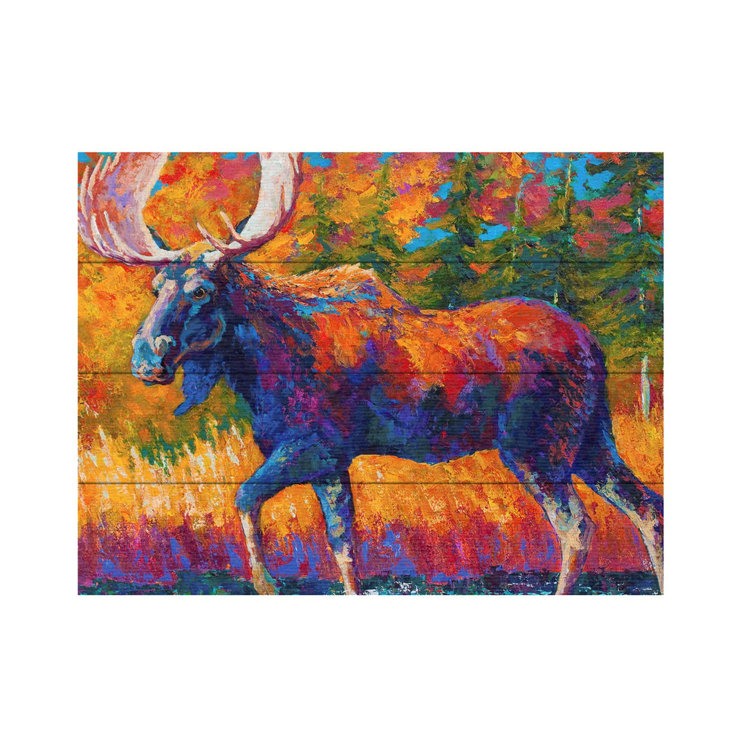 Wall Art 12 x 16 Inches Titled Moose Encounter Ready to Hang Printed on Wooden Planks Image 2