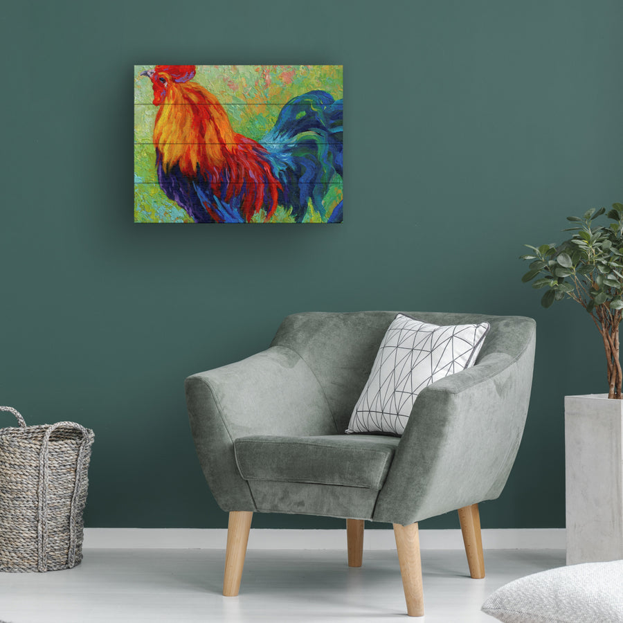 Wall Art 12 x 16 Inches Titled Band Of Gold Rooster Ready to Hang Printed on Wooden Planks Image 1