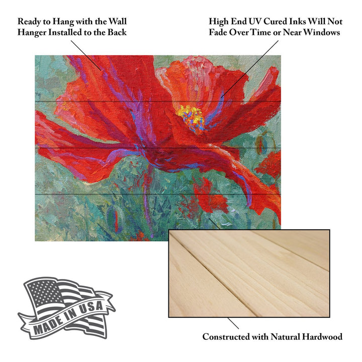 Wall Art 12 x 16 Inches Titled Red Poppy 1 Ready to Hang Printed on Wooden Planks Image 5