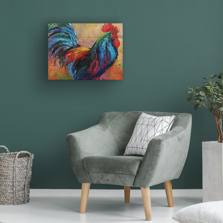 Wall Art 12 x 16 Inches Titled Mr T Rooster Ready to Hang Printed on Wooden Planks Image 1