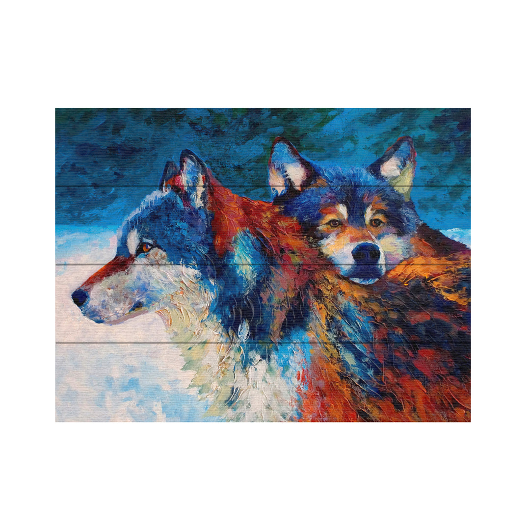 Wall Art 12 x 16 Inches Titled Wolves Ready to Hang Printed on Wooden Planks Image 2