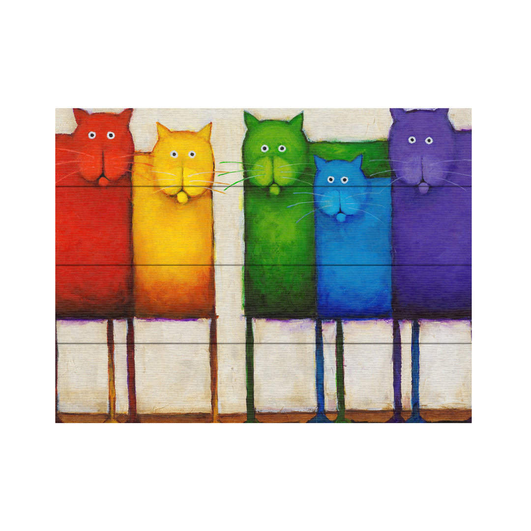 Wall Art 12 x 16 Inches Titled Rainbow Cats Ready to Hang Printed on Wooden Planks Image 2