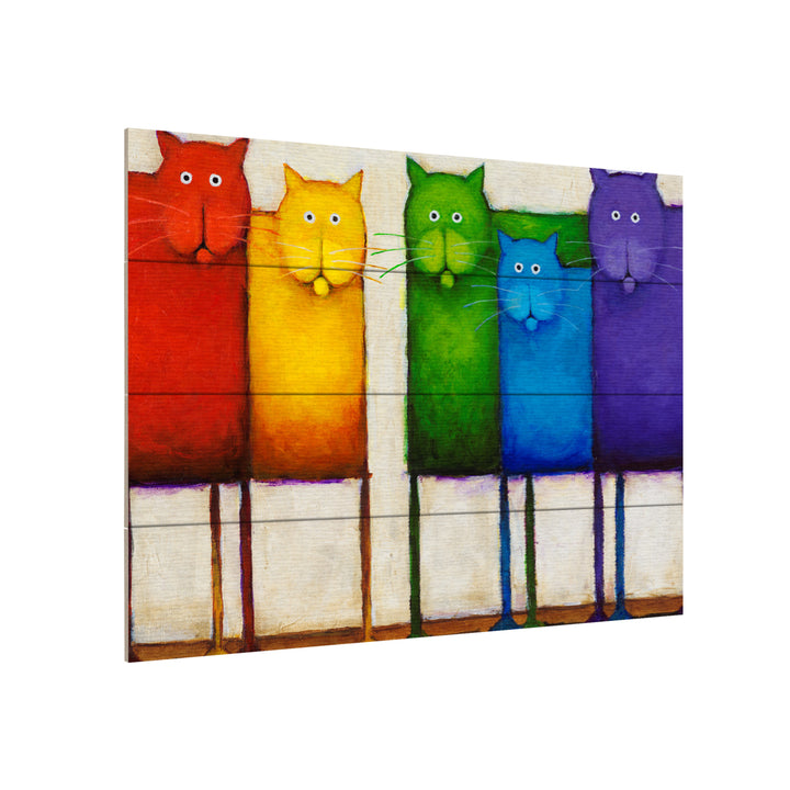 Wall Art 12 x 16 Inches Titled Rainbow Cats Ready to Hang Printed on Wooden Planks Image 3