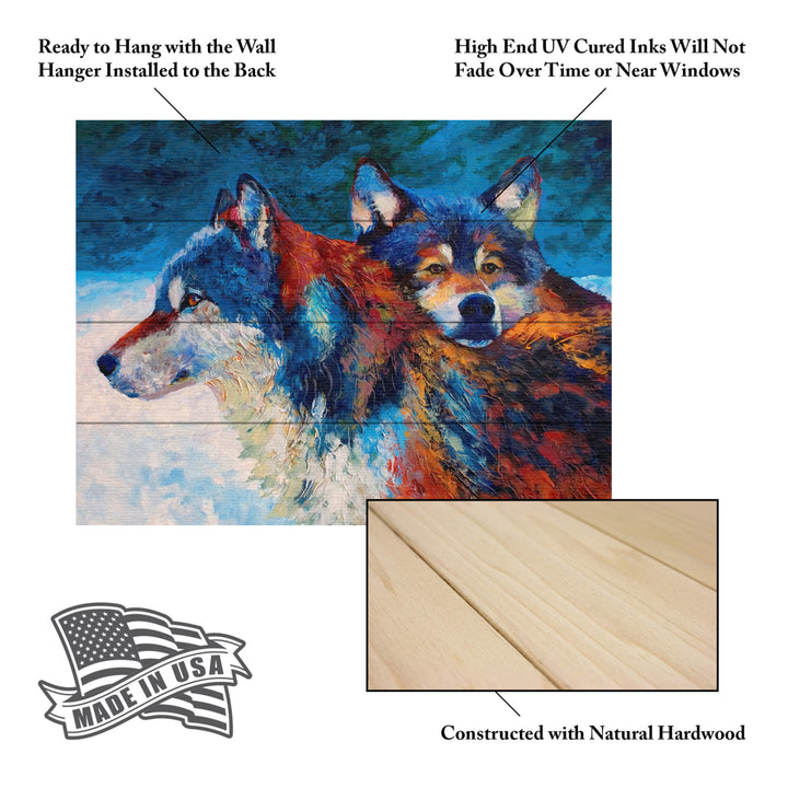 Wall Art 12 x 16 Inches Titled Wolves Ready to Hang Printed on Wooden Planks Image 5