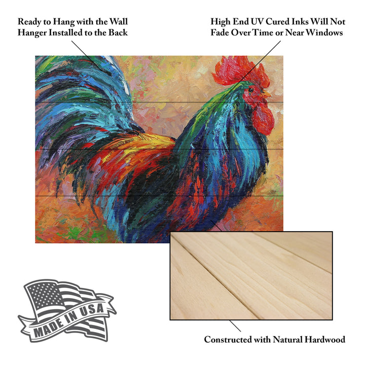 Wall Art 12 x 16 Inches Titled Mr T Rooster Ready to Hang Printed on Wooden Planks Image 5