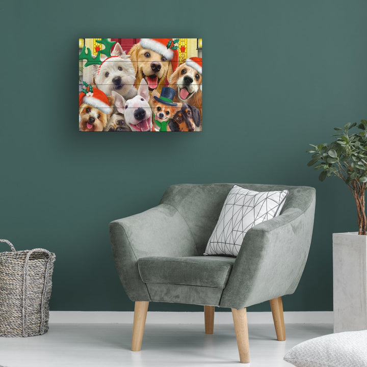 Wall Art 12 x 16 Inches Titled Christmas Dogs Ready to Hang Printed on Wooden Planks Image 1