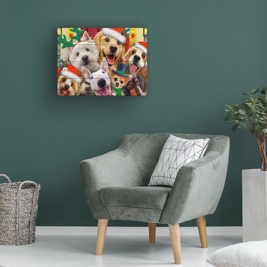 Wall Art 12 x 16 Inches Titled Christmas Dogs Ready to Hang Printed on Wooden Planks Image 1