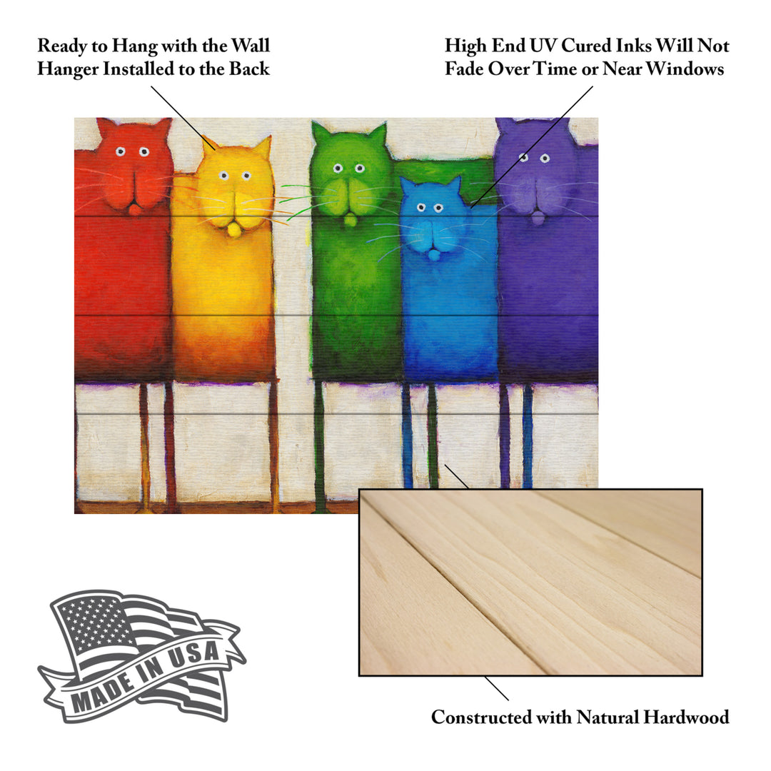 Wall Art 12 x 16 Inches Titled Rainbow Cats Ready to Hang Printed on Wooden Planks Image 5