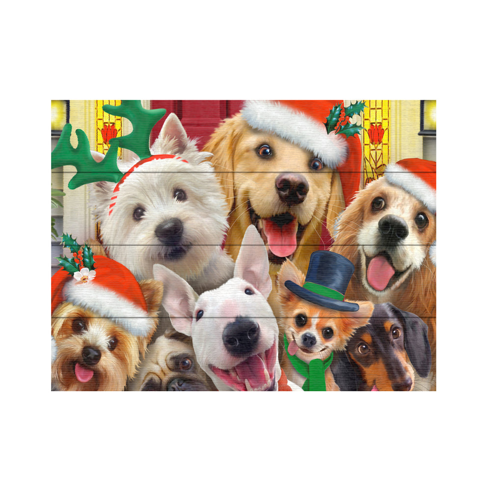 Wall Art 12 x 16 Inches Titled Christmas Dogs Ready to Hang Printed on Wooden Planks Image 2