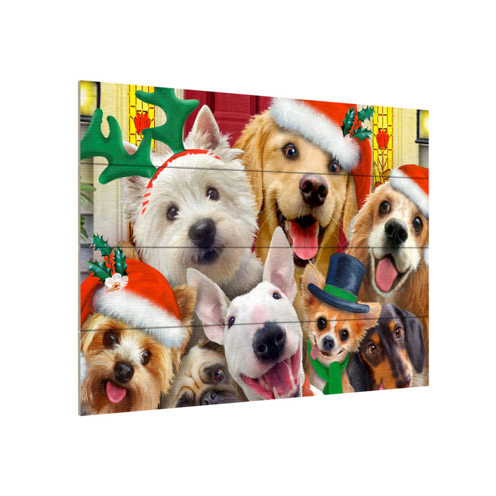 Wall Art 12 x 16 Inches Titled Christmas Dogs Ready to Hang Printed on Wooden Planks Image 3