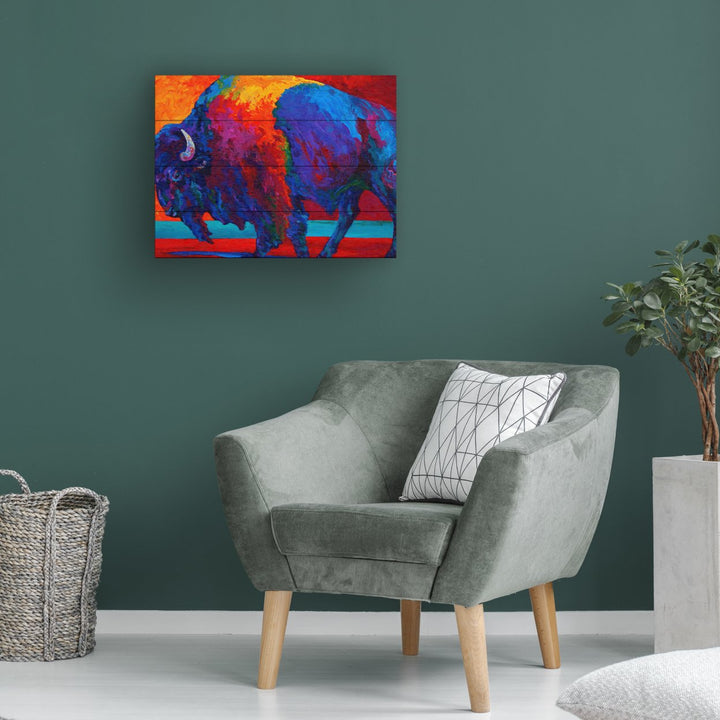Wall Art 12 x 16 Inches Titled Abstract Bison Ready to Hang Printed on Wooden Planks Image 1