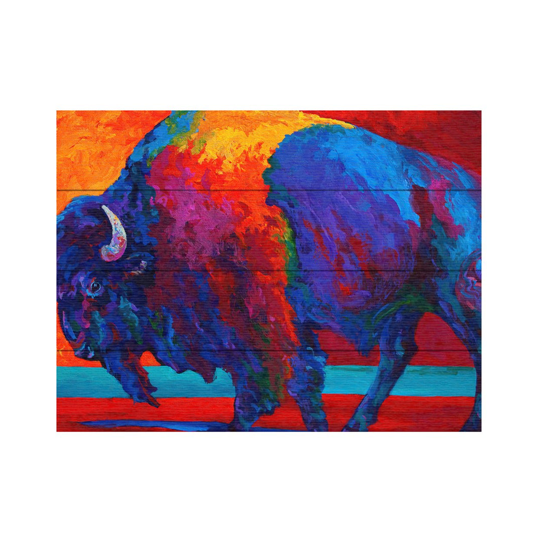 Wall Art 12 x 16 Inches Titled Abstract Bison Ready to Hang Printed on Wooden Planks Image 2