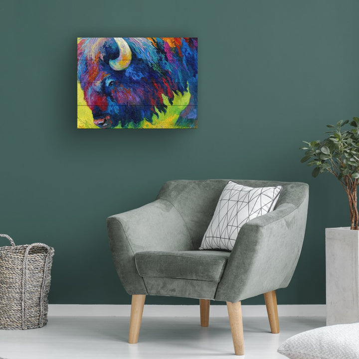 Wall Art 12 x 16 Inches Titled Bison Portrait II Ready to Hang Printed on Wooden Planks Image 1