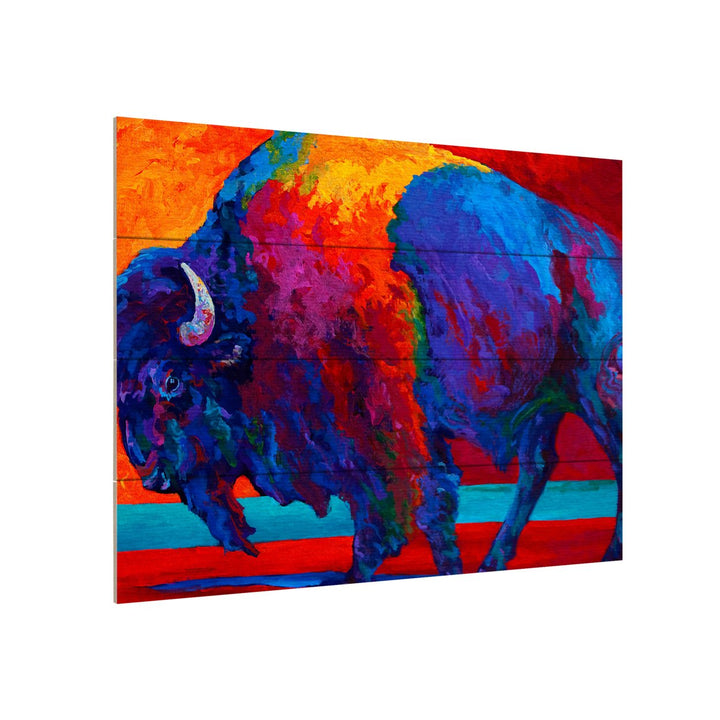 Wall Art 12 x 16 Inches Titled Abstract Bison Ready to Hang Printed on Wooden Planks Image 3