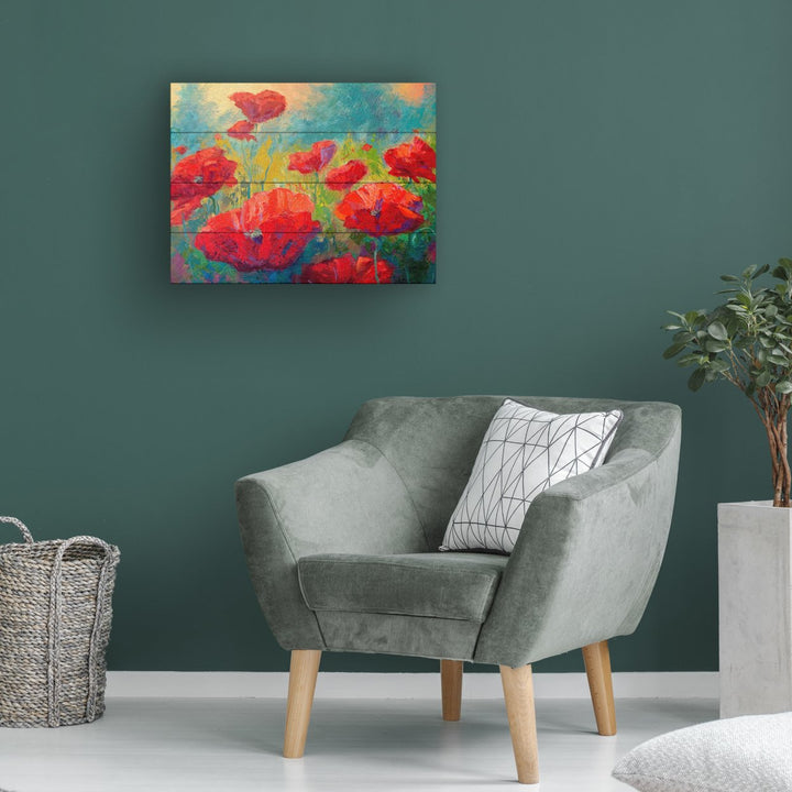 Wall Art 12 x 16 Inches Titled Field of Poppies Ready to Hang Printed on Wooden Planks Image 1