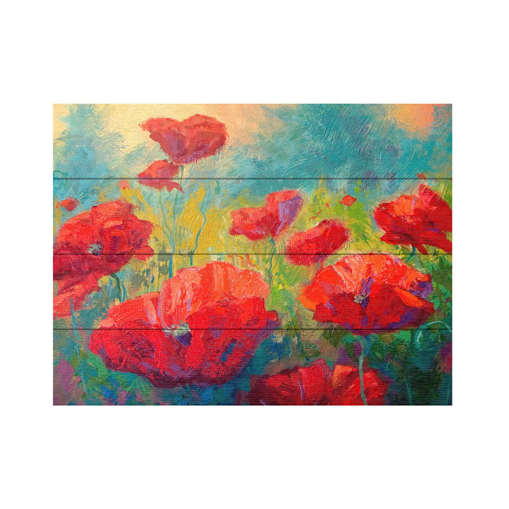 Wall Art 12 x 16 Inches Titled Field of Poppies Ready to Hang Printed on Wooden Planks Image 2