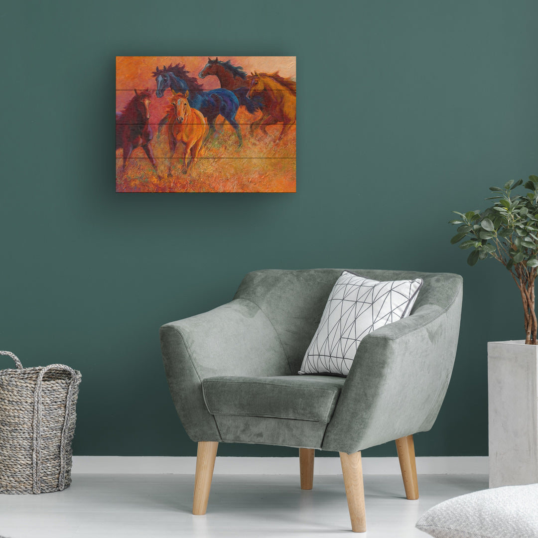 Wall Art 12 x 16 Inches Titled Free Range Horses Ready to Hang Printed on Wooden Planks Image 1