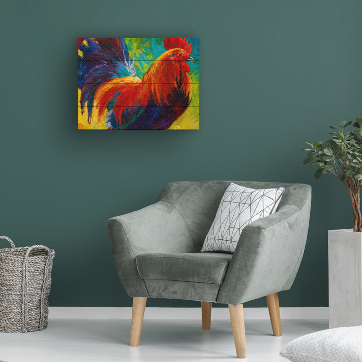 Wall Art 12 x 16 Inches Titled Hot Shot Rooster Ready to Hang Printed on Wooden Planks Image 1