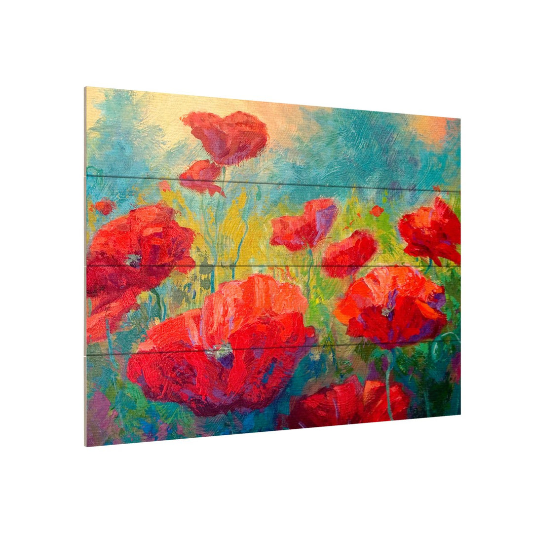 Wall Art 12 x 16 Inches Titled Field of Poppies Ready to Hang Printed on Wooden Planks Image 3