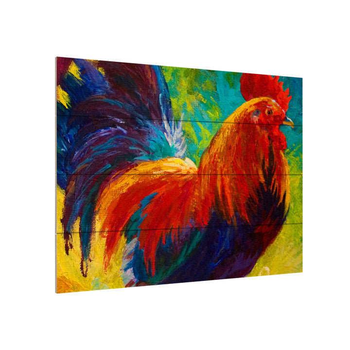 Wall Art 12 x 16 Inches Titled Hot Shot Rooster Ready to Hang Printed on Wooden Planks Image 3