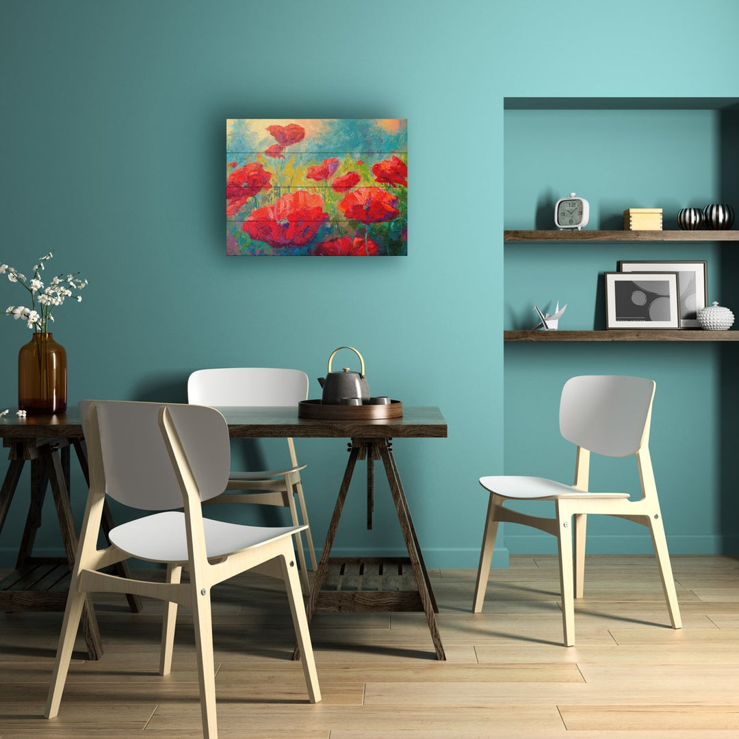 Wall Art 12 x 16 Inches Titled Field of Poppies Ready to Hang Printed on Wooden Planks Image 4