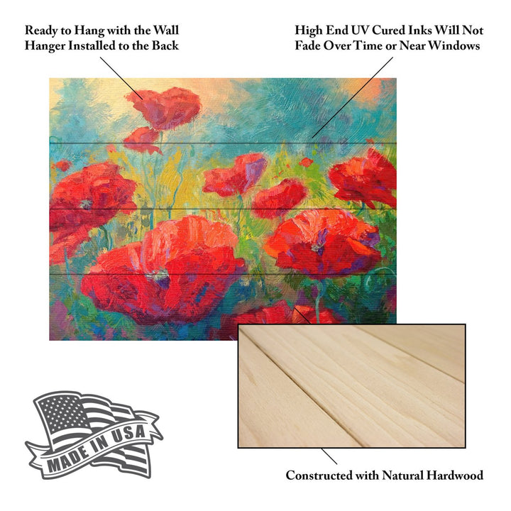 Wall Art 12 x 16 Inches Titled Field of Poppies Ready to Hang Printed on Wooden Planks Image 5