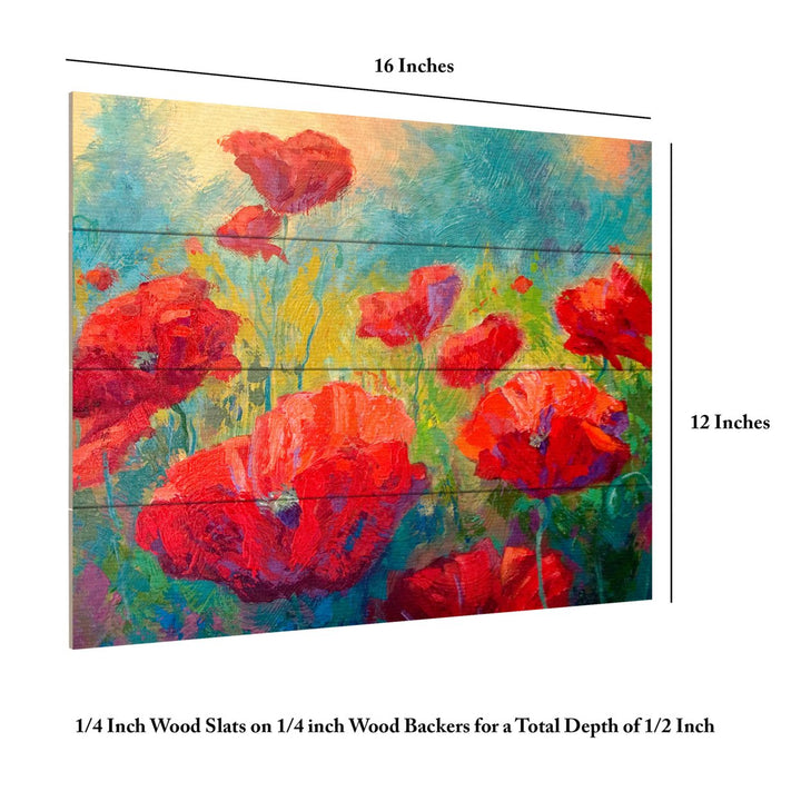 Wall Art 12 x 16 Inches Titled Field of Poppies Ready to Hang Printed on Wooden Planks Image 6