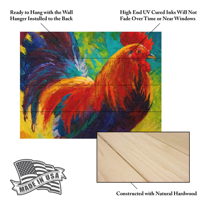 Wall Art 12 x 16 Inches Titled Hot Shot Rooster Ready to Hang Printed on Wooden Planks Image 5