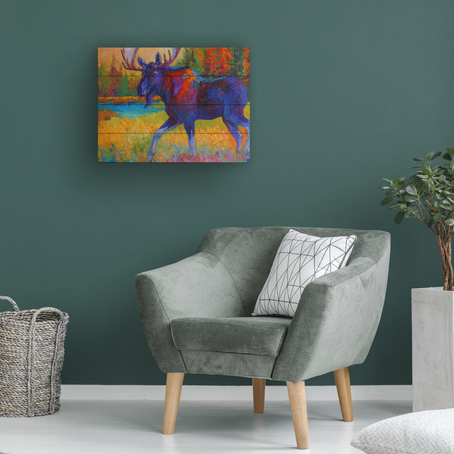 Wall Art 12 x 16 Inches Titled Majestic Moose Ready to Hang Printed on Wooden Planks Image 1